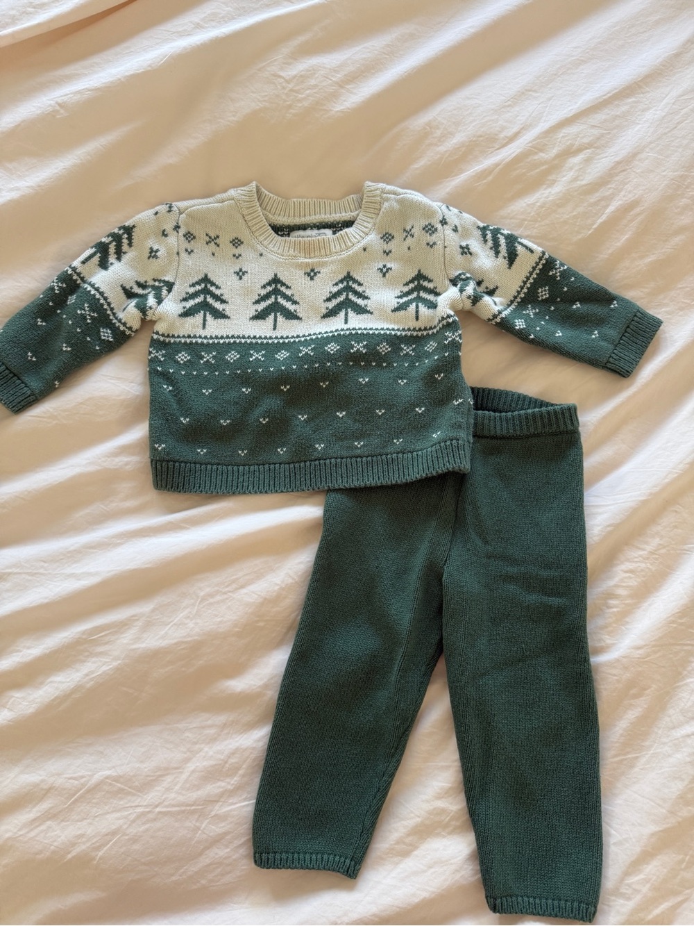 Carter’s Little Planet Holiday Christmas Green Knit Sweater & Pants Set